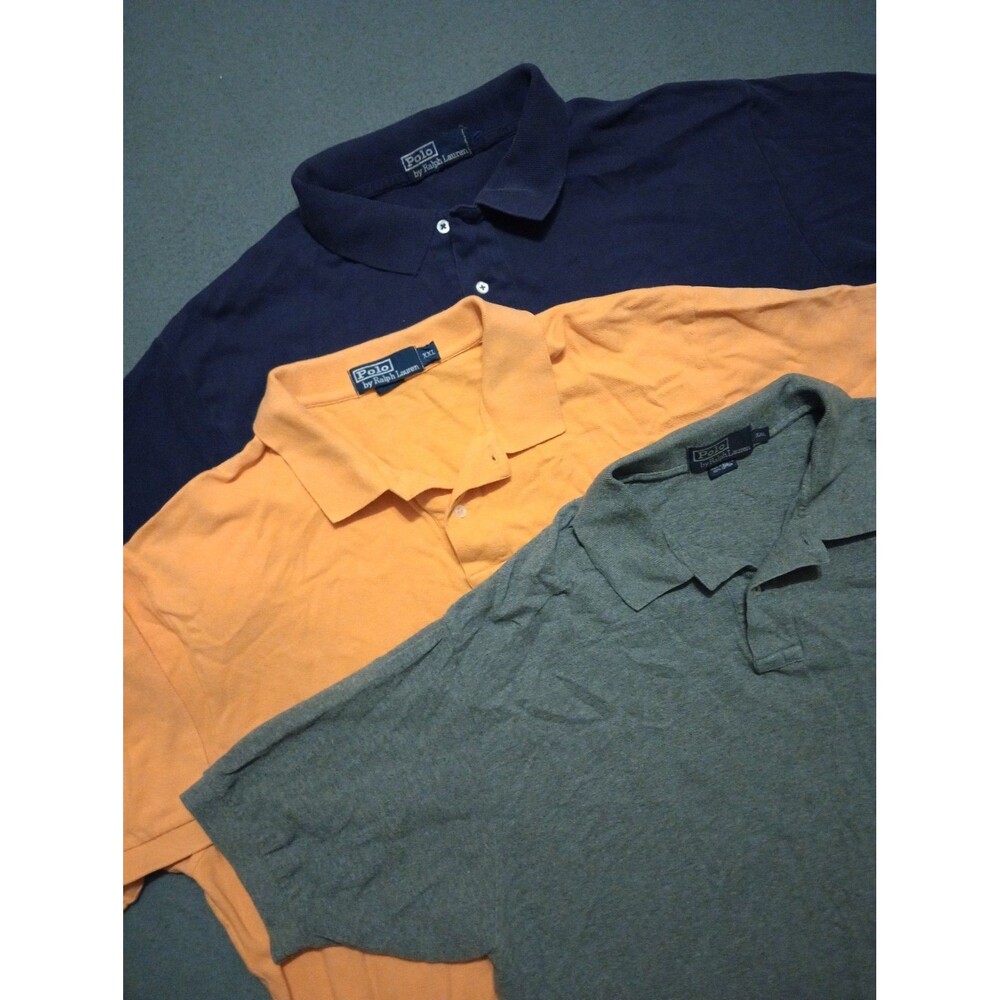 Lot Of 3 Polo Ralph Lauren Men Polo XXL Orange/Blue/Gray Embroider Short Sleeve